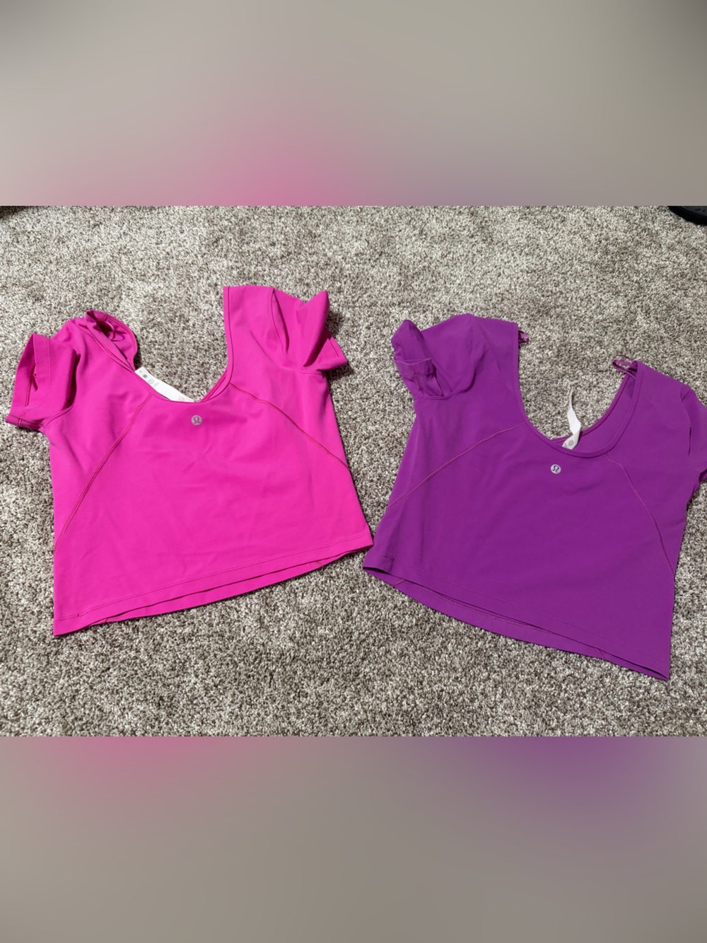 lululemon athletica Pink & Purple Cropped Scoop Neck Tops - Picture 6 of 6